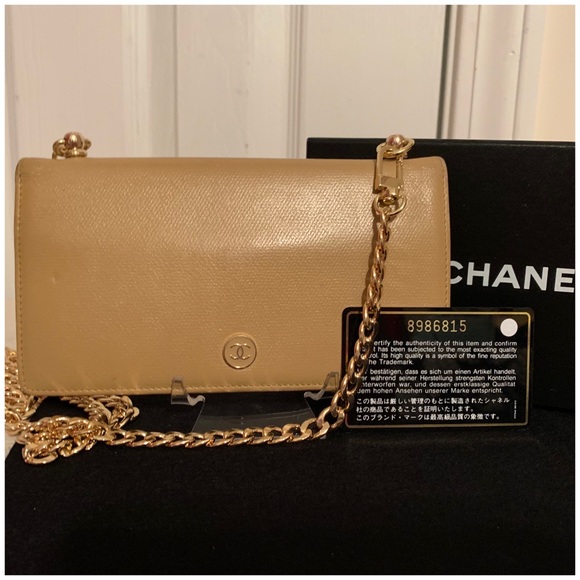 CHANEL Handbags - Chanel Beige Leather Wallet Crossbody Convertible